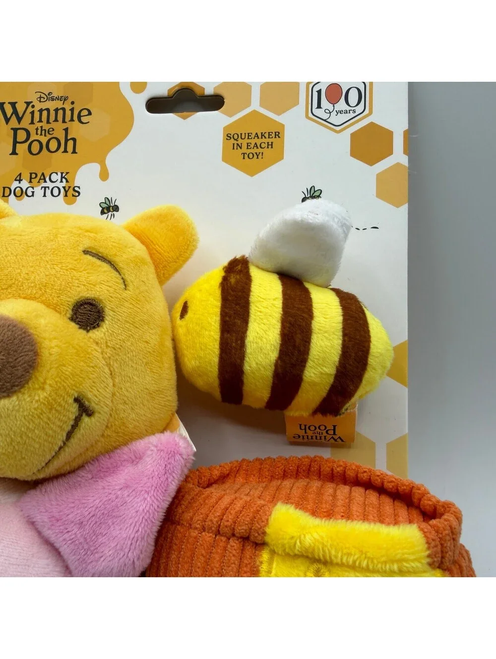 Disney Winnie the Pooh 4 Pack Squeaker Plush Dog Toy Pook Piglet Hunny Pot Bee